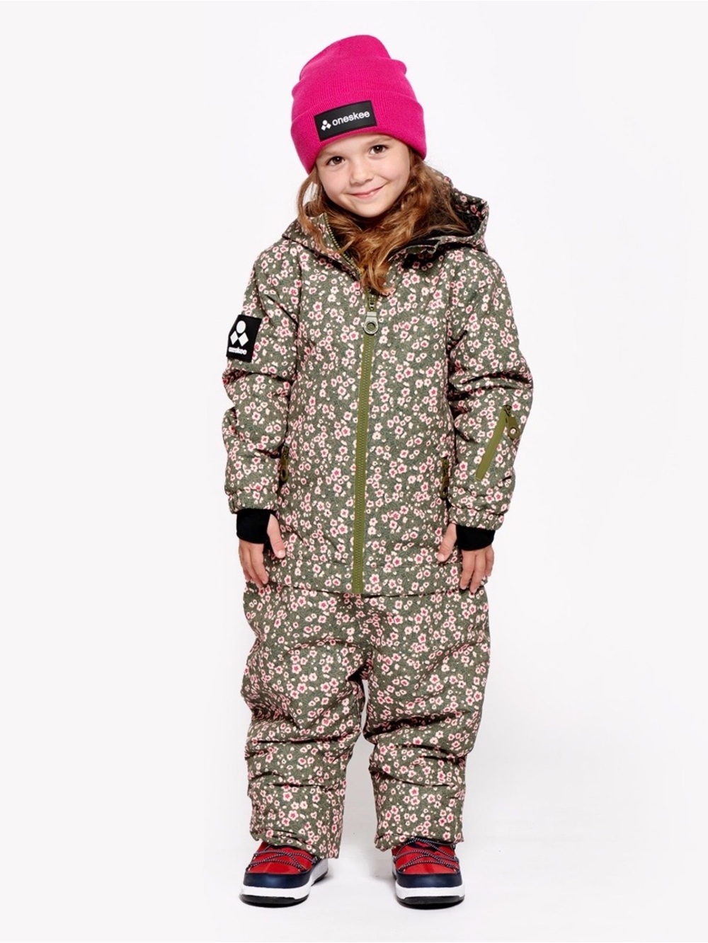 NWT Oneskee Kids 2-in-1 Ski Snow Suit Olive Floral 9-10